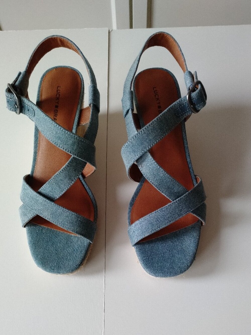 Lucky Brand Espadrille Wedge Sandals Light Blue Denim, 8M
